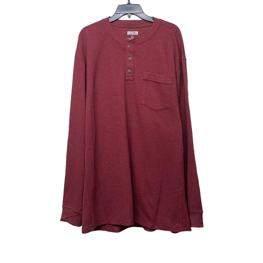 Duluth Trading Mens Burgundy Red Thermal Knit Long Sleeve Shirt Size 2XL